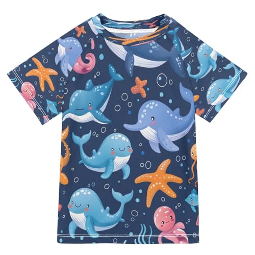 Toddler Boy Rash Guard Short Sleeve Swim Shirt Ocean Theme Print Rashguard 5-6T Beach Shirts Quick Dry,114