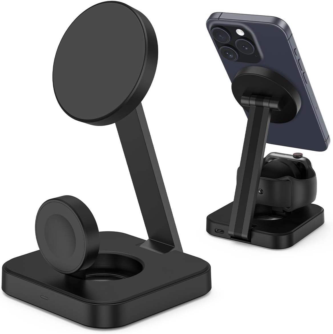 Magnetic Charging Station for Apple Watch 11/10/9/8,Foldable Wireless Charger for iPhone 17 16 15 14 13 Pro Max,3 in 1 Adjustable Angle Phone Holder Travel Dock,Mag-Safe Charger Stand for AirPods Pro