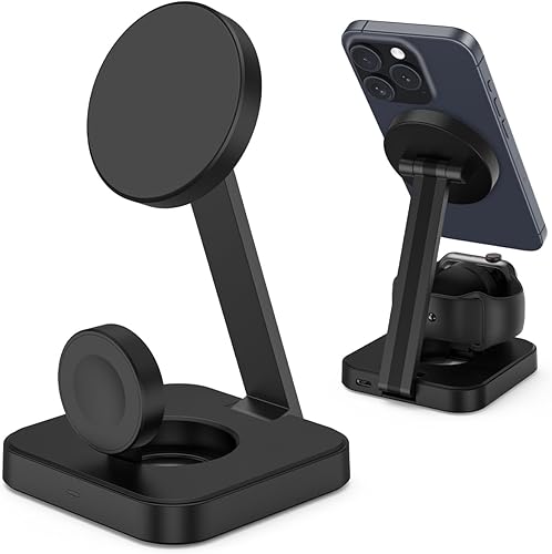 Estación de carga magnética para Apple Watch 109876, cargador inalámbrico plegable para iPhone 16 15 14 13 12 Pro Max, soporte de teléfono de ángulo disponible en Yaxa Colombia