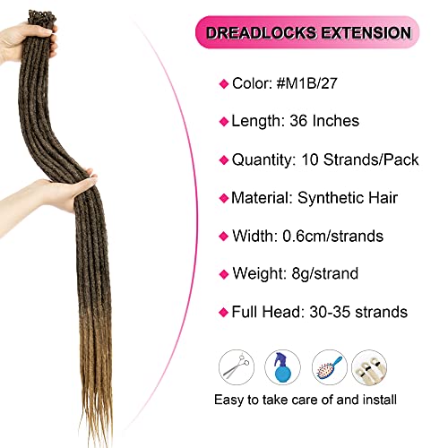 Long Dreadlocks Extenisons 36" 10 Strands Synthetic Dreadlock Extensions Reggae Crochet Dreads Extensions Fake Blonde Dreads Hip-Hop Loc Style Soft Faux Locs Extensions For Women/Men,#M1B/27 #TOP1