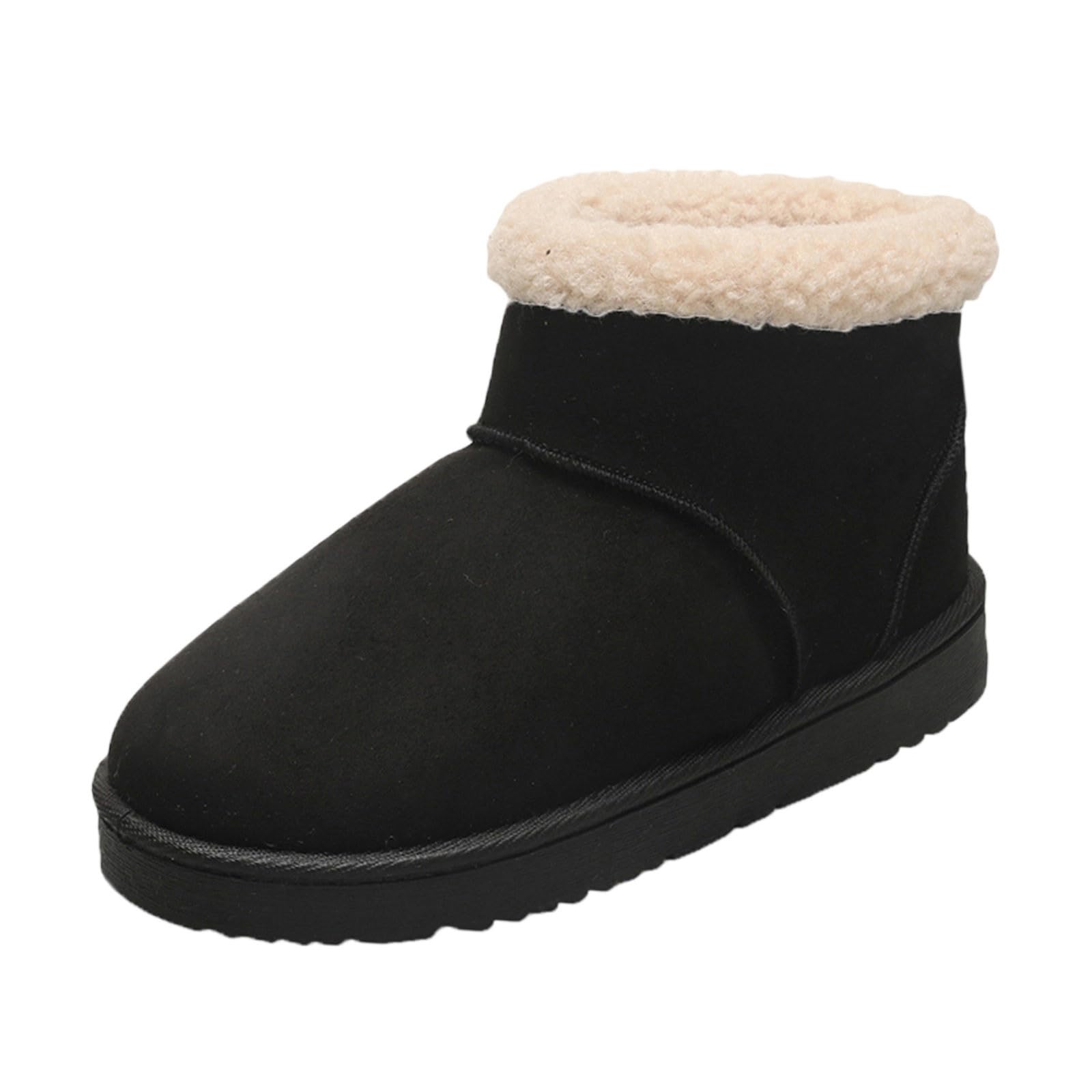 Womens Winter Snow Boots Fur Lined Suede Ankle Boots Flat Heel Outdoor Warm Short Booties Walking Shoes