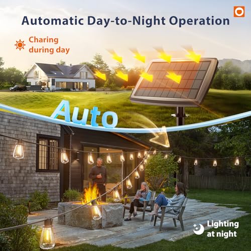 Image of addlon 78(72+6) FT Solar String Lights Waterproof with Remote & USB Port, 24+2 LED Shatterproof Bulbs Patio Lights, Dimmable & Timable 3 Lighting Modes Solar Light for Backyard Camping Garden Decor
