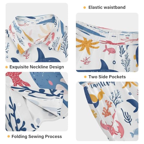 Boccsty Crab Dolphin Ocean Animals Corals Sea Boy Summer Shorts Sets Hawaiian Toddler Boys T-Shirt & Pants 2 Pcs 3T3