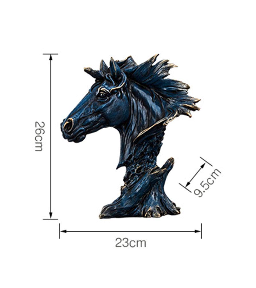 Estatua de Busto de Caballo, Modelo de Escultura de Cabeza de Caballo, Arte de Resina Envejecido Retro, colección de hogar Azul, Regalo de decoración de habitación