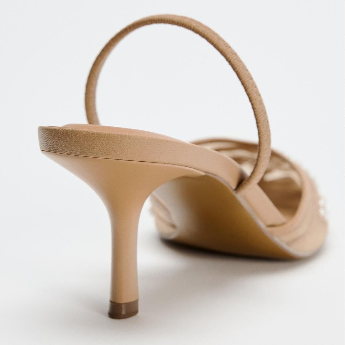 Zapatos de tacón de Aguja con Tira Trasera y Lazo para Mujer, Tacones de Gatito con Cuentas Bordadas de Malla y Punta Puntiaguda, Zapatos de Fiesta Nupcial para Boda,1 Beige,37 EU
