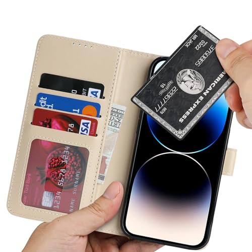 Image of for iPhone 14 Pro Case Wallet with Card Holder,for iPhone 14 Pro Wallet Case for Women Men,PU Leather Shockproof Magnetic Buckle Stand Flip Phone Case-Beige