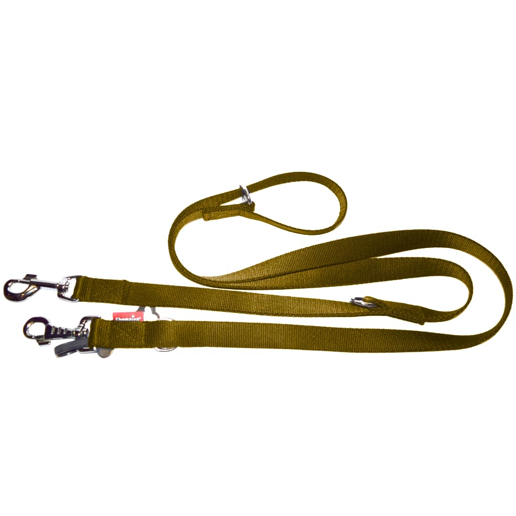 L&J Pets UK Strong Web Double Ended Police Style Adjustable Dog Training Lead - Gold 25mm