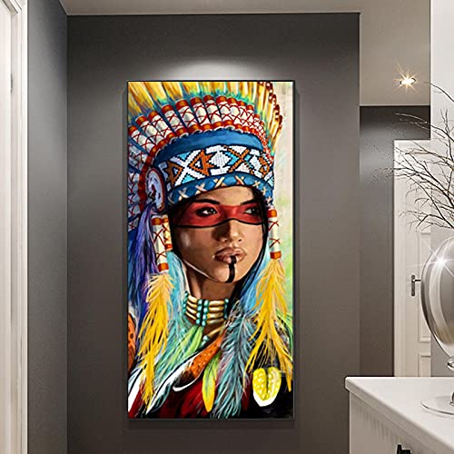 Toile indienne jaune à plumes pour déco murale de salon 30x60 cm