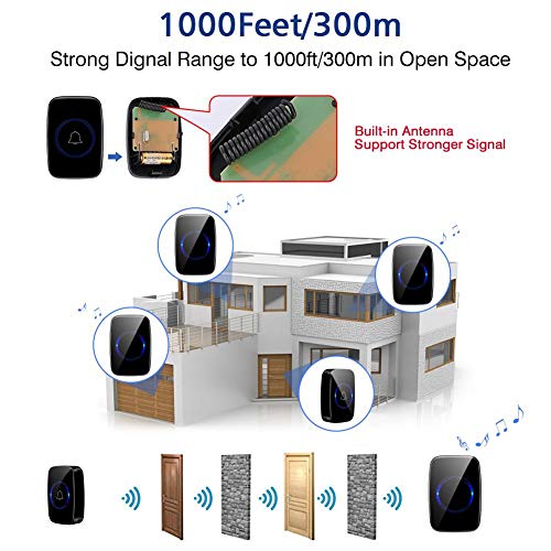 AUNMAS Campainha sem fio, kit de campainha de campainha de porta - 2 receptores de plugue e 1 bateri