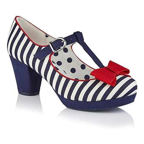 Ruby Shoo Women's Navy Stripe Jazz Mid Heel Mary Jane Shoes UK 7 Cover