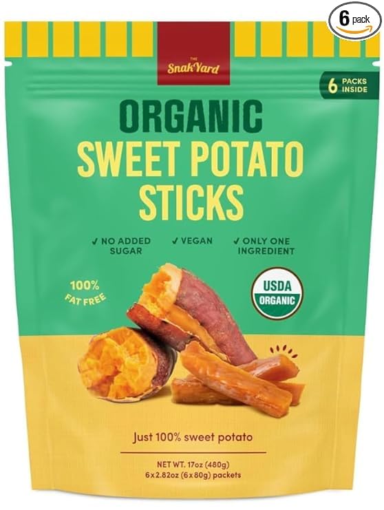 SnackYard Organic Sweet Potato Sticks, USDA Organic, Vegan, No Added Sugar, 17 oz, 6 Packets