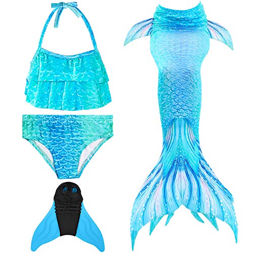 Preisvergleich Produktbild Mädchen Meerjungfrau Schwanz Badeanzug - Prinzessin Cosplay Bademode für das Schwimmen mit Bikini Set und Monoflosse, 4 Stück Set,Geeignet für höhe:100-150cm