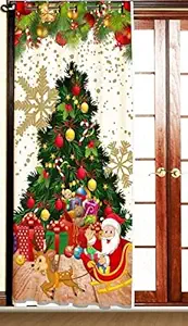 OuTVEEN Polyester 3D Digital Christmas Tree Printed Curtain for Kids Room Use Single Pece Curtain, Multicolor (4 x 5 Feet Window Size)