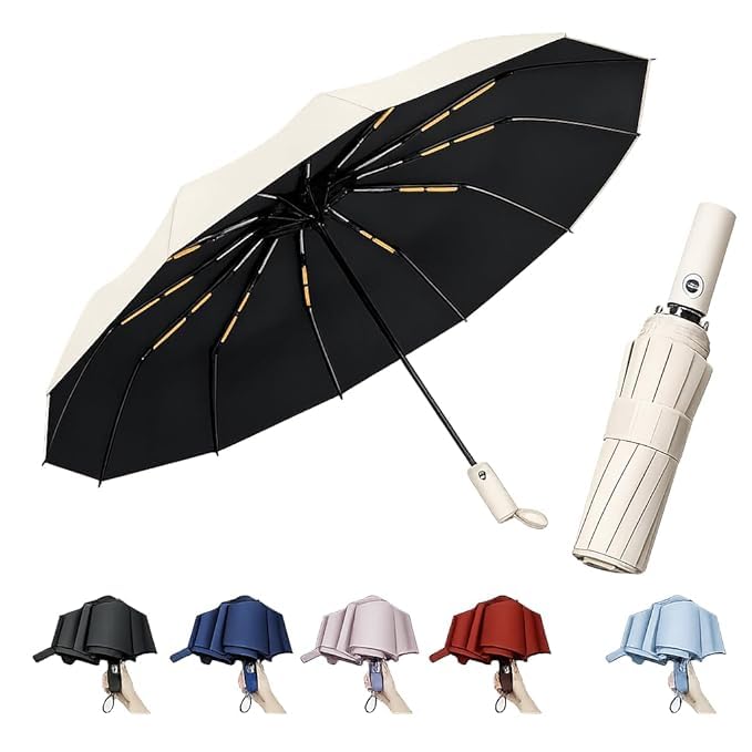 Image of Automatic Open Close Windproof Folding Travel Umbrella, Portable Compact Rain Umbrella for Men & Women Strongest Premium Auto Folding Umbrella for Rain and Sun