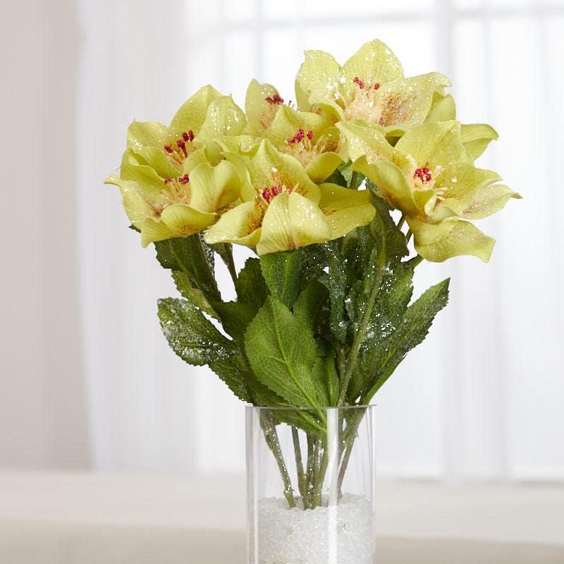 Factory Direct Craft Arbusto de rosas artificiales de Navidad de Hellebores verdes Rosas de Navidad de seda para arreglos florales y decoraciones