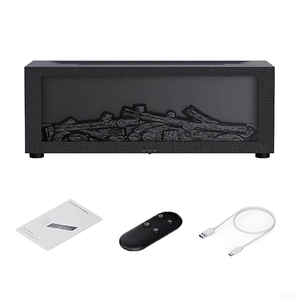 EasyByMall Difusor de chimenea de llama, difusor de aceite esencial de 150 ml, difusor de chimenea 3D, con control remoto, difusor de aromaterapia para dormitorio, Apagado Automático Sin Agua(negro)