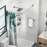 Bastone Doccia Tenda Doccia Binario Estensibile in Acciaio Inox A Forma di L Vasca da Bagno Angolo Doccia Tenda Asta Nessuna Foratura per Negozio di Abbigliam(Size:D 70-95cm x 105-165cm,Color:Silver)