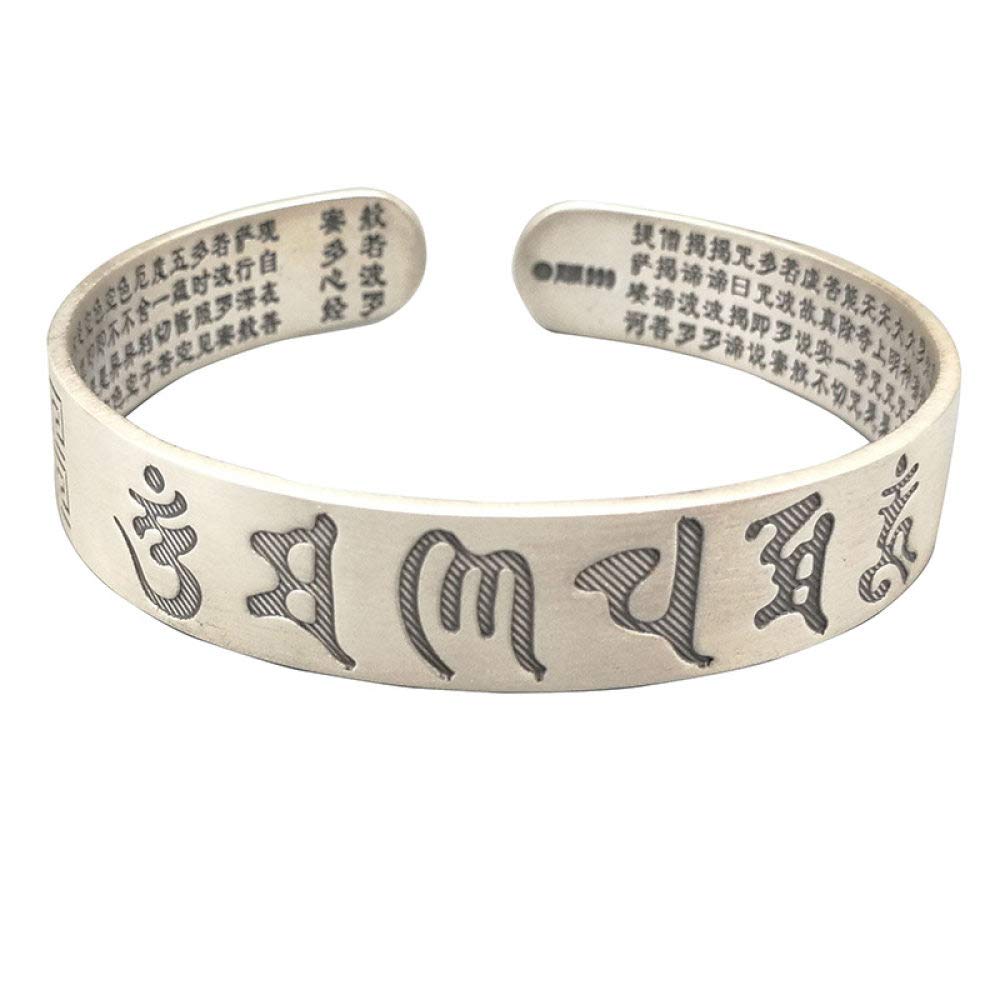 Bracelet argent S925 ouvert ajustable écritures bouddhistes vintage - 6
