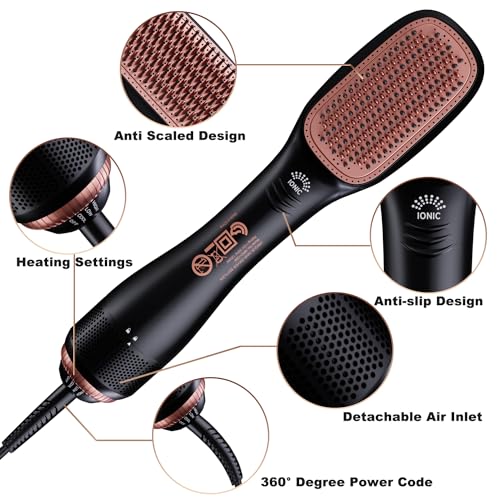 Professional Anti-Scald Hair Dryer Brush with Negative Ion for Travel, Black