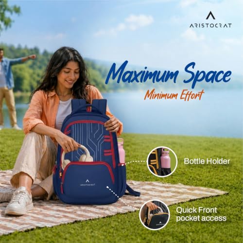 Image of Aristocrat Circuit Casual Backpack 40L | 3 Compartments with Quick-Access Front Pocket | Padded Shoulder Straps & Side Bottle Holders | Office & Travel Backpack for Men & Women