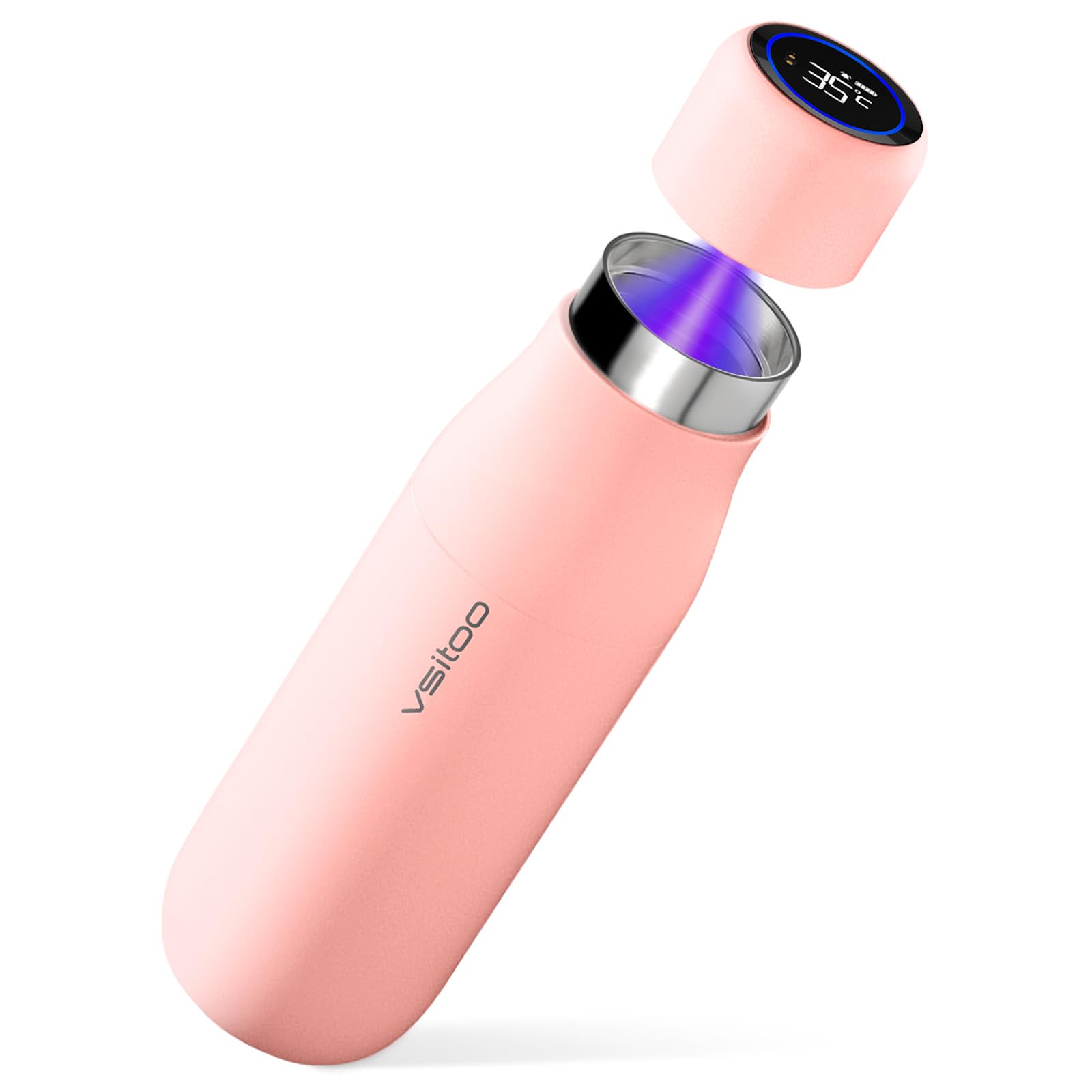VSITOO 14.8oz Mini Smart Self-Cleaning Water Bottle，Small Insulated Stainless Steel Thermoses with AI Self-Clean, 30-Day Battery & Magnetic Charging for Travel, Gym, Office or Purse, Pink