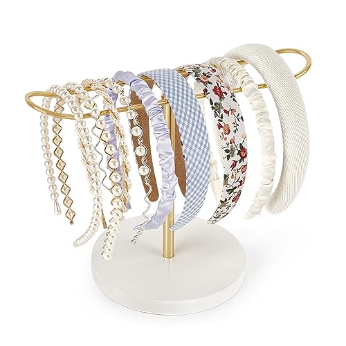 Dahey Headband Holder Metal Headband Organizer Hair Hoop Display Stand, Hair Accessories Organizer Storage Hair Ropes Bracelets Bangles for Women and Girls, Gold