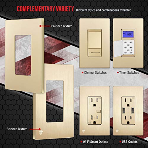 Enerlites Elite Series Screwless Decorator Wall Plate Child Safe Outlet Cover, Gloss Finish, Size 1-Gang 4.68" H X 2.93" L, Unbreakable Polycarbonate Thermoplastic, Si8831-Bgd, Brushed Gold #TOP4