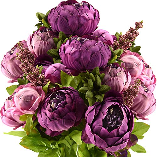 Image of FiveSeasonStuff Vintage Artificial Peonies Silk Peony Flowers and Hydrangeas for Wedding Bridal Home Decor - Beautiful Floral Centerpiece Arrangement Decoration with 2 Bouquets (Thistle Purple)
