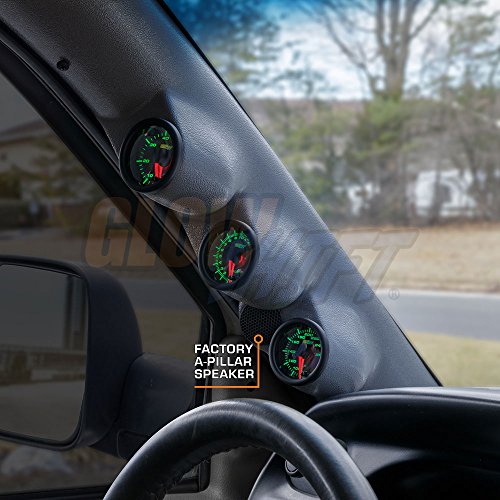 Glowshift Diesel Gauge Package Compatible With Dodge Ram Cummins 2500 3500 1998-2002 - Tinted 7 Color 60 Psi Boost, 1500F Egt & Transmission Temp Gauges - Gray Triple Pillar Pod W Speaker Cutout #TOP2