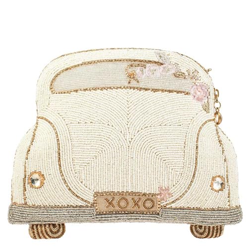 Mary Frances Just Married Beaded Crossbody Handbag Clutch Bridal Car Novelty Purse, Ivory2