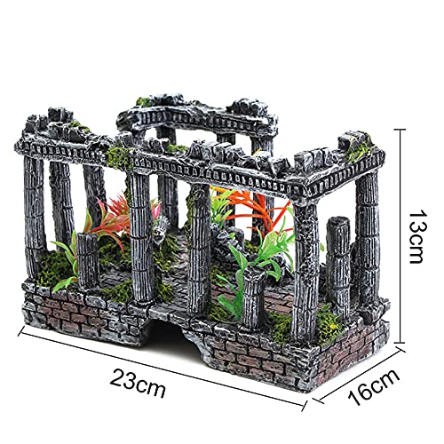 Image of Extra Large Aquarium Decoration Roman Column Ancient Greek Palace Remains Landscaping Big Ornament Betta Fish Cichlid Decor for 10 20 30 40 Gallons Fish Tank (Grey)