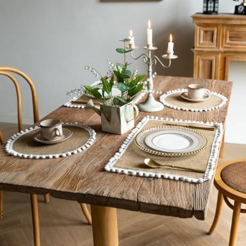 Set de table rond en lin marron 45x30 cm lavable et résistant (Lot de 2)