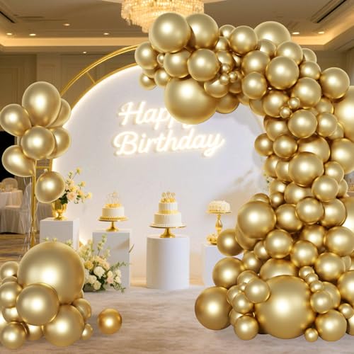 Image of Ouddy Party 129Pcs Metallic Gold Balloon Arch Garland Kit in 18 12 10 5Inch | Different Sizes 6Pcs 18 inchChrome Golden Balloons for Birthday Wedding Anniversary Baby Shower Bachelorette Party Decorations