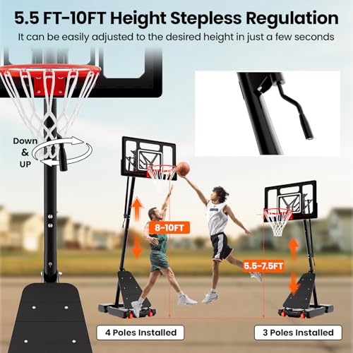 Image of BACKYARD BLITZ Basketball Hoop, 40&44&48IN Backboard with Portable Wheels | 10FT Hand-Crank Adjustable Basketball Goal System Outdoor with Shatterproof Backboard for Adults,Backyard Driveway