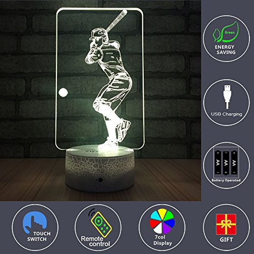 Flyonsea Baseball Light,Baseball Bedside Lamp 7 Colors Change + Remote Control With Timer Night Light Optical Illusion Lamps For Gift Ideas For Boys Or Kids #TOP1