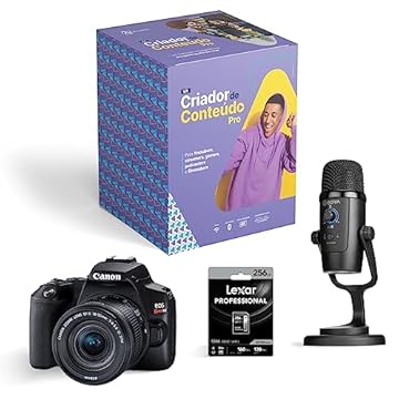Canon Kit Criador de Conteúdo Pro com Câmera Digital EOS Rebel SL3 e lente EF-S 18-55mm, microfone Boya BY-PM500 e Cartão de memória Lexar Professional Silver 256GB