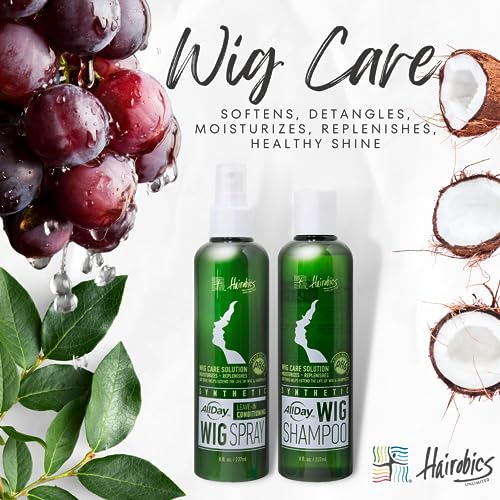 Allday Synthetic Wig Spray (8 Oz) & Wig Shampoo (8 Oz) Bundle | Cleanse, Extend, Revitalize, Refresh, Soften, Hydrate, Detangle Wigs & Hairpieces | Grape Scent #TOP3