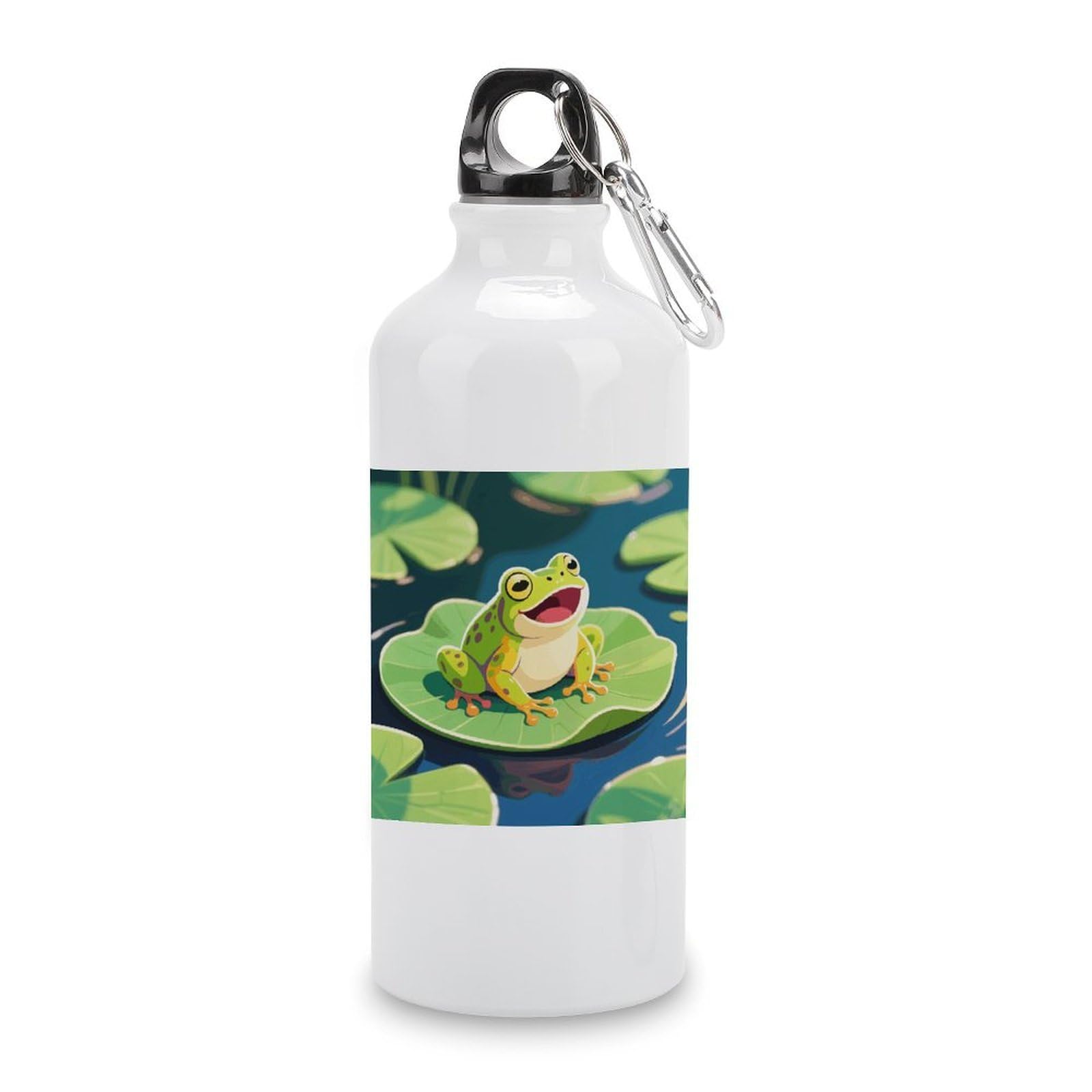 VstaDank Frog in The Pond Water Bottles Aluminum Sports Water Bottle with Lid&Hook Buckle Fashion Vacuum Insulated Water Bottles Hydration Flask Leak Proof Tumbler Keep Cold&Hot
