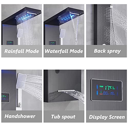 Columna de ducha multifunción de acero inoxidable con panel de pared, chorro corporal, lluvia y cascada miniatura 6
