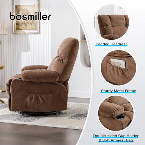 Image of MAHOMICO Recliner Chair Oversized Swivel Rocker with Vibration Massage & Lumbar Heating, 360 Swivel, USB Charging Port, Cup Holders & Side Pocket for Living Room