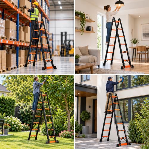 Equal 24.5 Feet (7.4m) Carbon Steel A Type Telescopic Ladder | Self-Supporting A-Frame | 18 Steps (Dual-Sided) Foldable Heavy Duty Ladder | 150kg Capacity | 2-Year Warranty - Image 7
