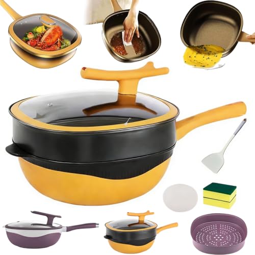 Casserole antiadhésive en alliage de titane de 30,5 cm avec couvercle et cuiseur vapeur – Casseroles et poêles en titane antiadhésives, sauteuse profonde...