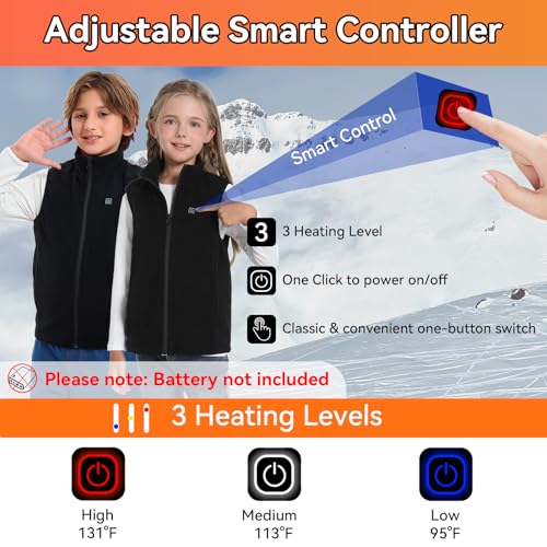 Image of Kids Heated Fleece Vest with 9 Heating Zones, Youth Electric Heating Vest for Girls Boys (Battery Not Included)