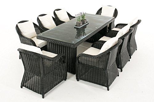 Mendler Garten-Garnitur CP071 XL, Sitzgruppe Lounge-Garnitur Poly-Rattan ~ Kissen cremeweiß, schwarz