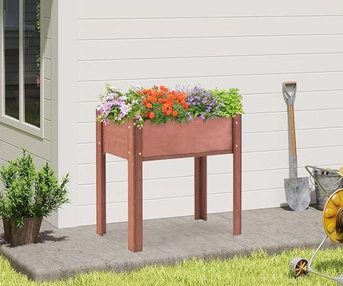 Image of SoliWood Set of 2 Raised Garden Bed with Legs, 31x16x31'', Outdoor Wood Elevated Planter Box, Thick Legs, w /Liner