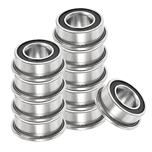 Kozelo 10pcs MF105-2RS Flanged Ball Bearing - [5x10x4mm] Replacement Wheel Bearings for Wheelbarrow Lawnmower Truck Axle Use, Chrome Steel, ABEC1