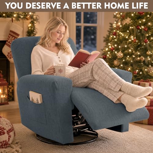 Image of ZNSAYOTX 100% Waterproof Recliner Chair Covers, 3-Piece Stretch Fit Recliner Slipcovers with Buckle & Elastic Band for Lazy Boy, Stay in Place, Soft Plaid Jacquard Protector (Large, Dark Grey)