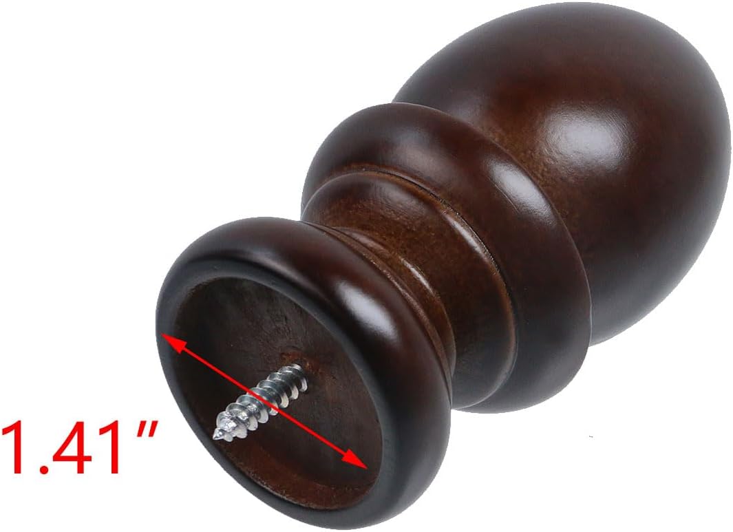 T Tulead Wooden Curtain Rod Finials, Brown, 4PCS | Drapery Finials Decor, Easy Install