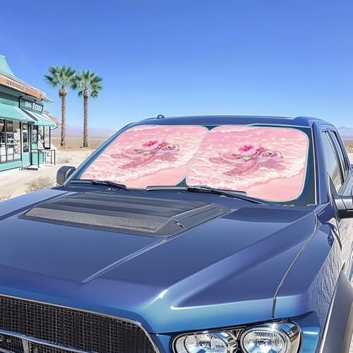 Image of Pink Turtle Sun Shade for Car Windshield Foldable 2-Piece Car Sunshades Sun Shield for Front Window Auto Sun Visor Heat Protection Car Accessories Universal Fit Most Cars