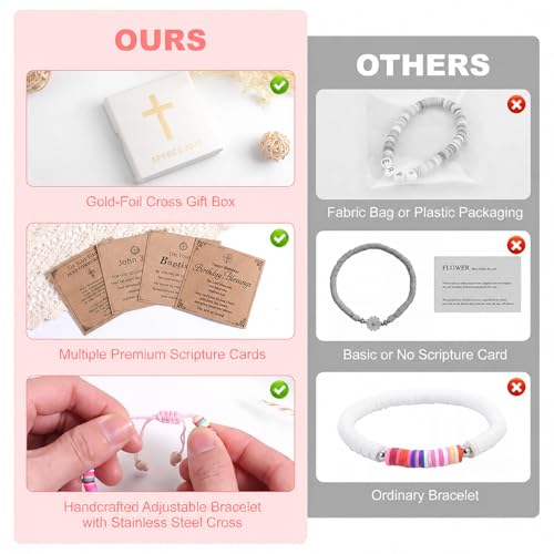Image of Adjustable Colorful Cross Bracelet Gift Box Set for Girls | White cross, scripture card for baptism first communion confirmation Easter Christmas birthday